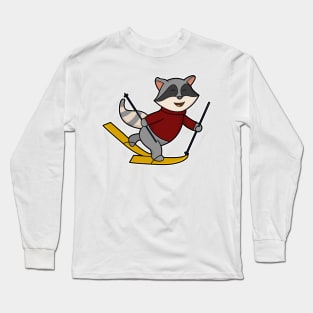 Raccoon as Skier with Skis and Ski poles Long Sleeve T-Shirt